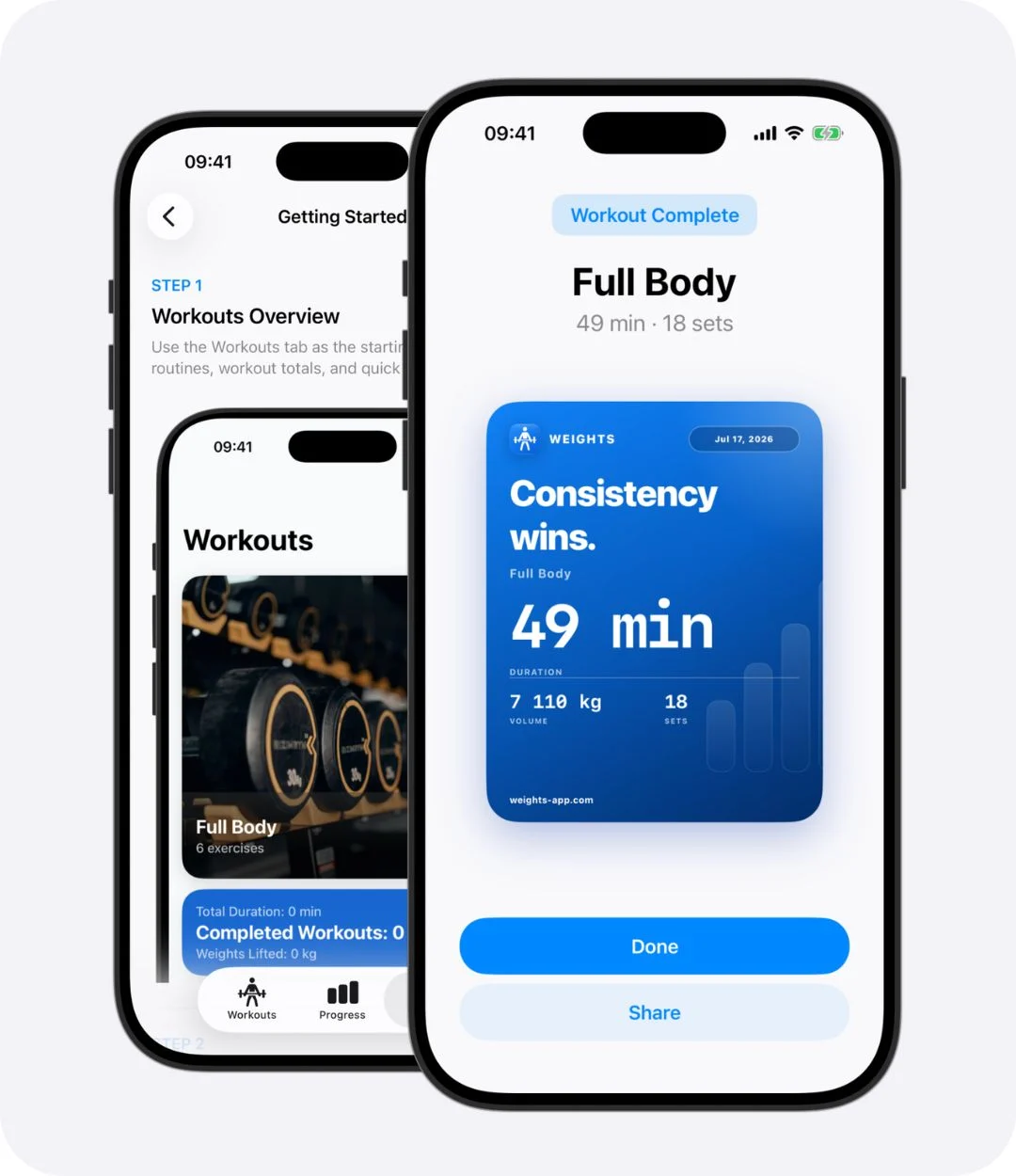 workout-statistics-view Weights app screenshot of the workout statistics screen.